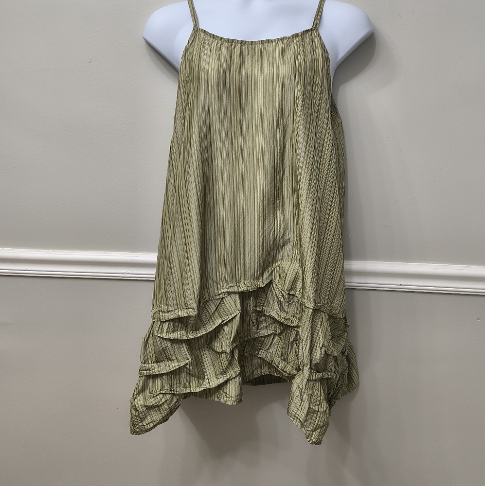 Krista Larson 100% Silk Dress Green One Size Lagenlook Boho Capsule Wardrobe